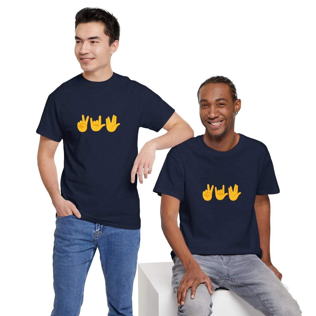 Peace, Love, Live Long Emoji Adult 100% Cotton T-Shirt (Multicolors)