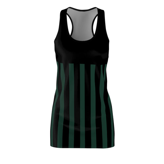Dark Green + Black Striped Slinky Women's Racerback Dress