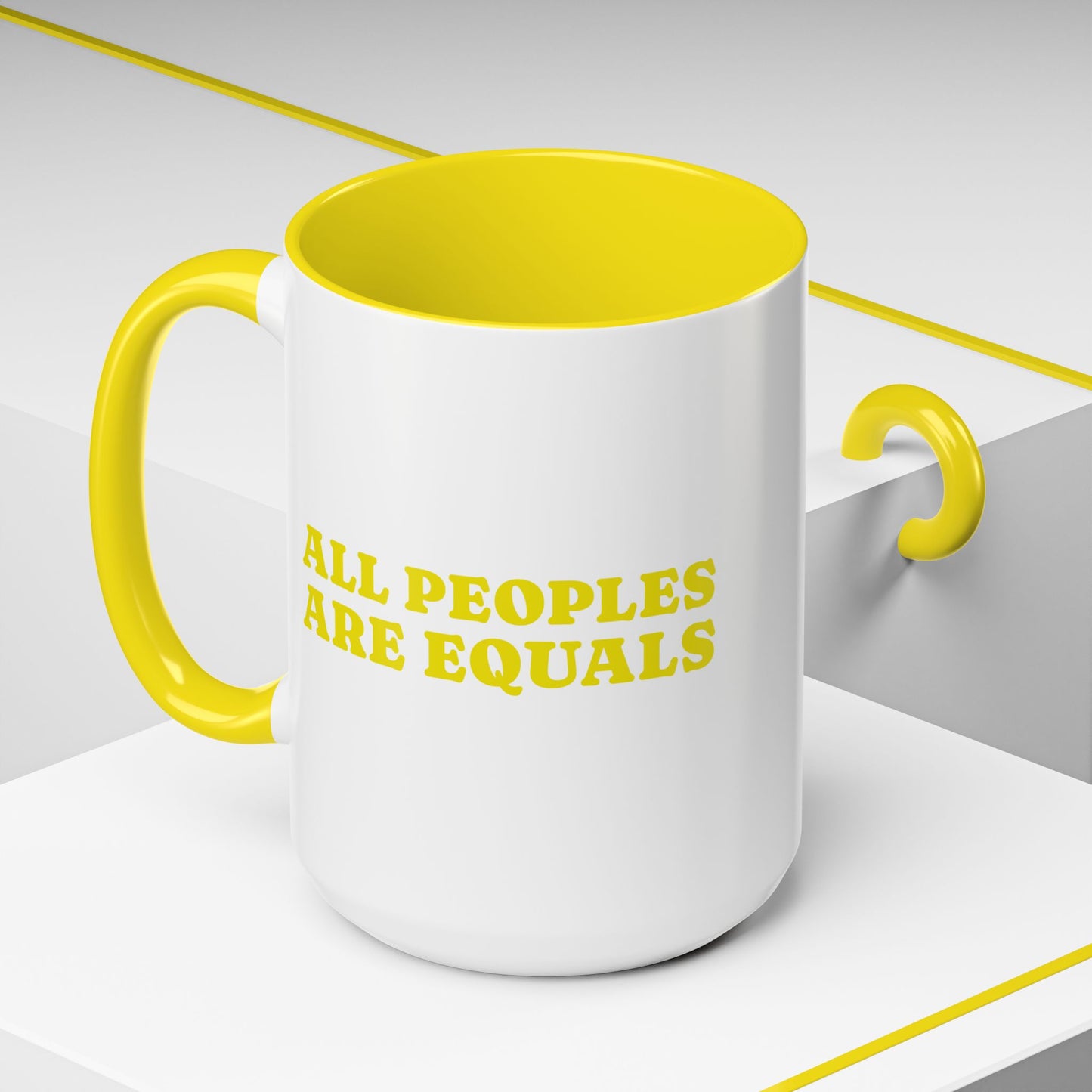 All People Are Equals Yellow Handle Ceramic Mug (11, 15oz)