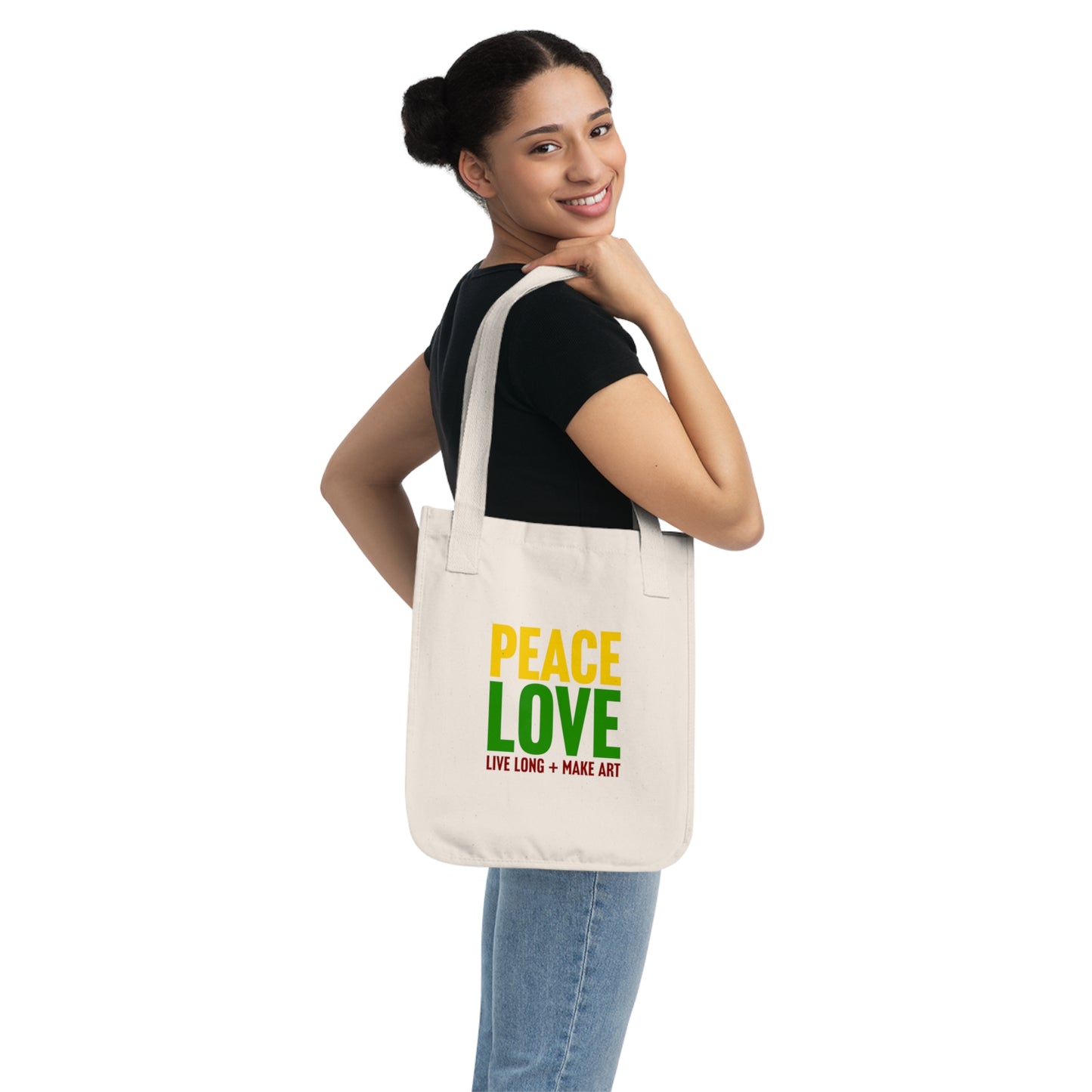 Peace, Love, Live Long + Make Art 100% Cotton Tote