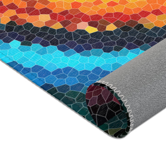 Pixel Mosaic Teal Orange Indoor Area Rug