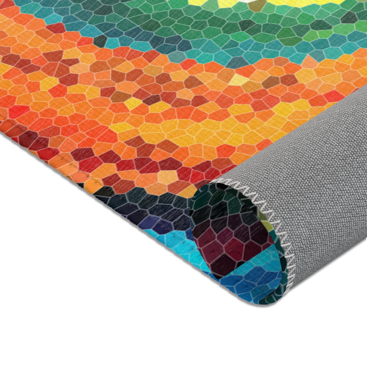 Pixel Mosaic Teal Orange Indoor Area Rug