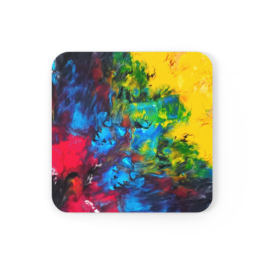Colorful Paint Waves 4-Piece Corkwood Coaster Set