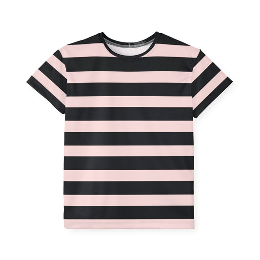 Gentle Pink + Black Stripes Kids' Poly Tee