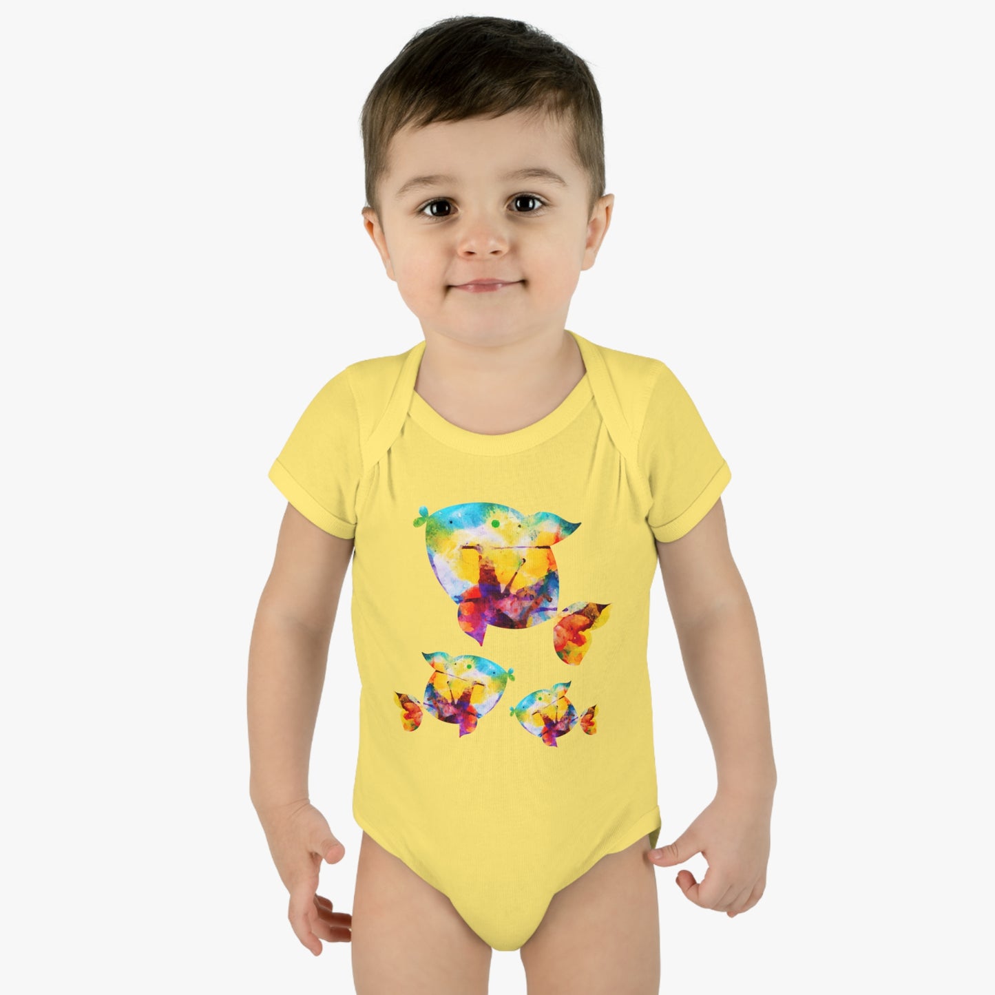Happiness is a Painted Fish Baby Onesie 6M-18M (multicolors)