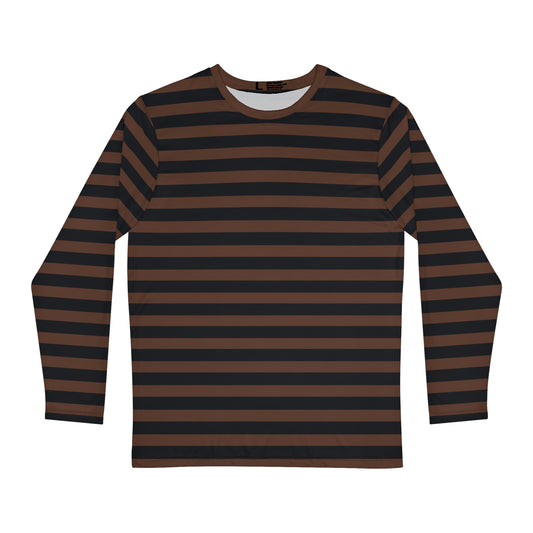 Chocolate Brown Striped Men's Long Sleeve Shirt