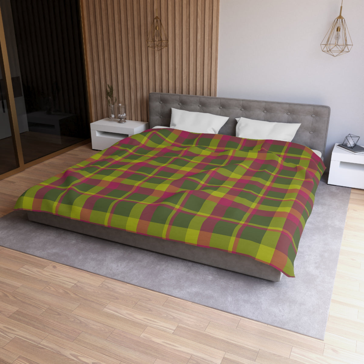 Muted Green + Pink Woven Duvet Cover