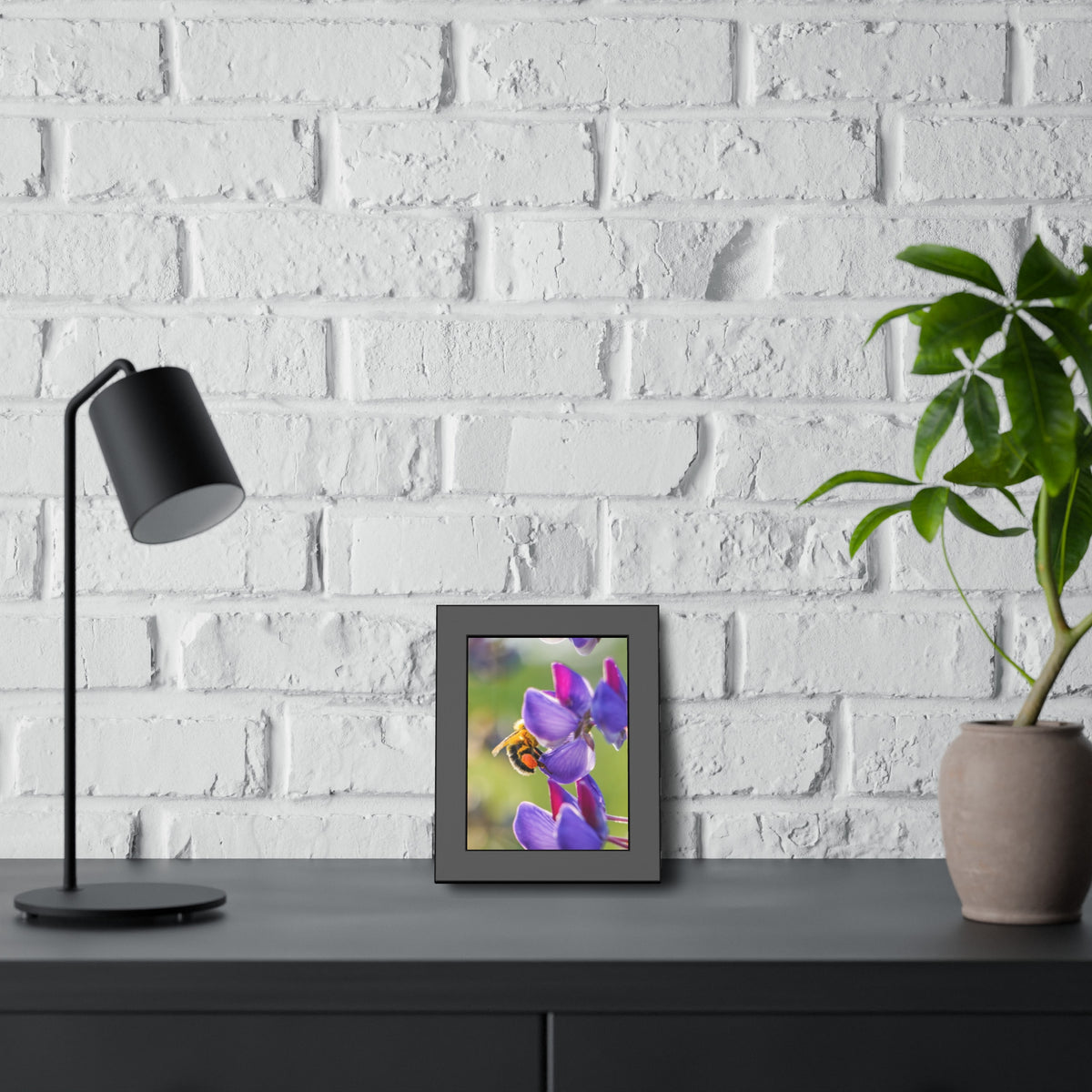 Bumble Bee Pollinates Lupine Flowers Framed Print | Nature Photography