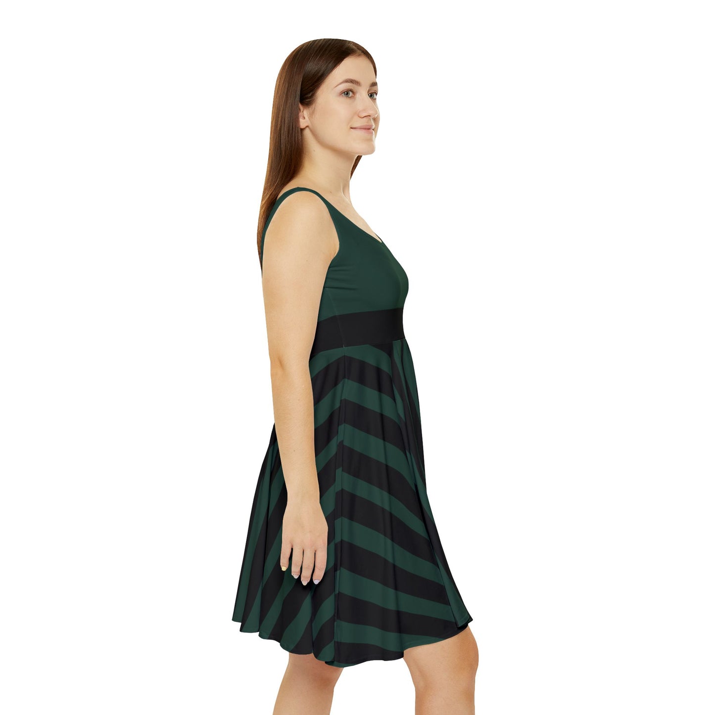 Dark Green + Black Stripe Women's Skater Dress