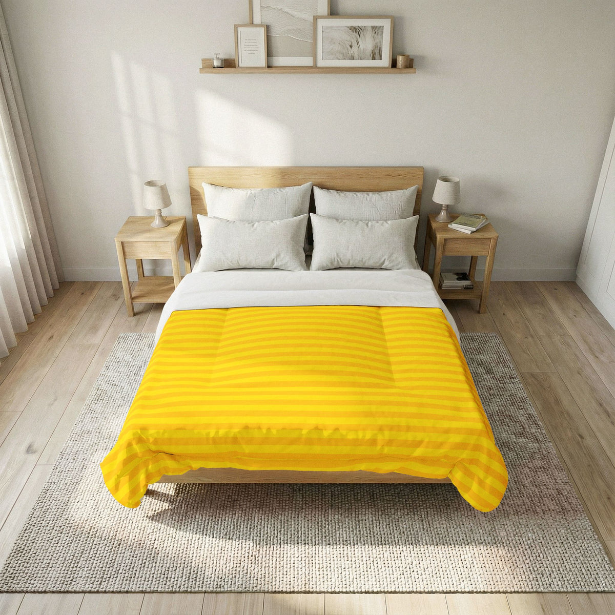 Citron Yellow Striped 100% Cotton Comforter