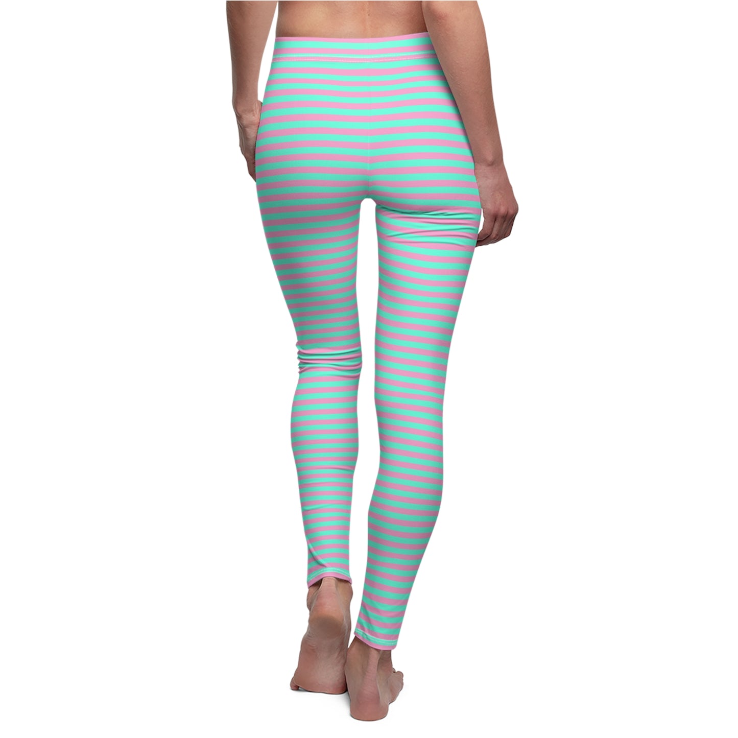 Pink + Teal Skinny Striped Women's Super Soft Leggings