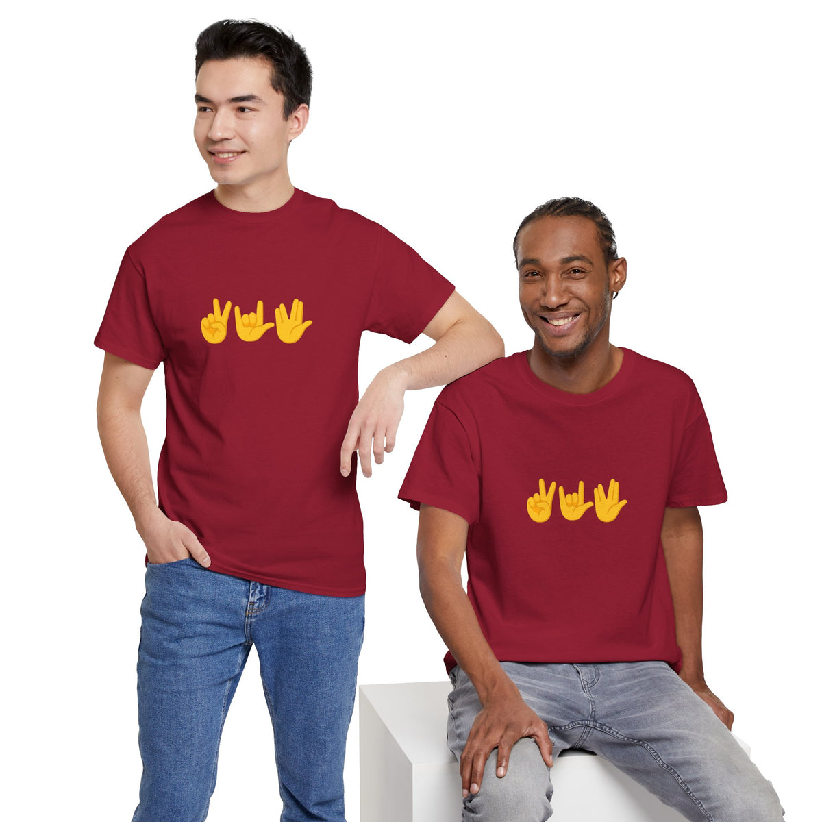 Peace, Love, Live Long Emoji Adult 100% Cotton T-Shirt (Multicolors)