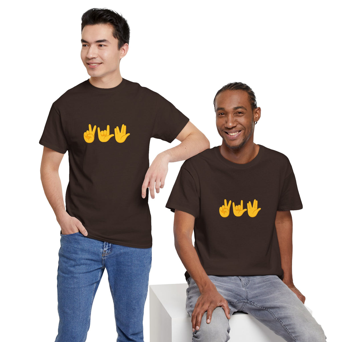 Peace, Love, Live Long Emoji Adult 100% Cotton T-Shirt (Multicolors)