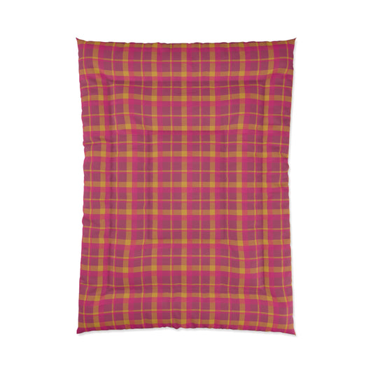 Pink + Yellow Plaid Bedroom Comforter (Twin, Twin XL, Queen, King)