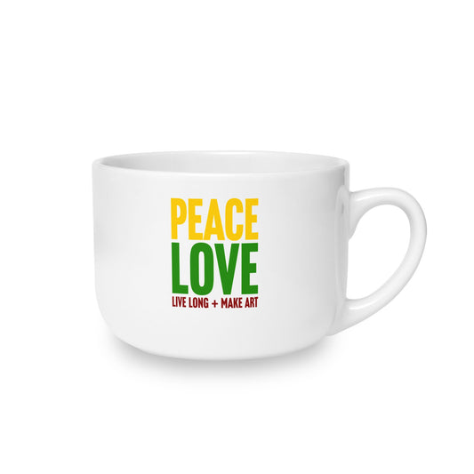 Peace, Love, Live Long + Make Art Emoji Large Ceramic Mug, 25oz