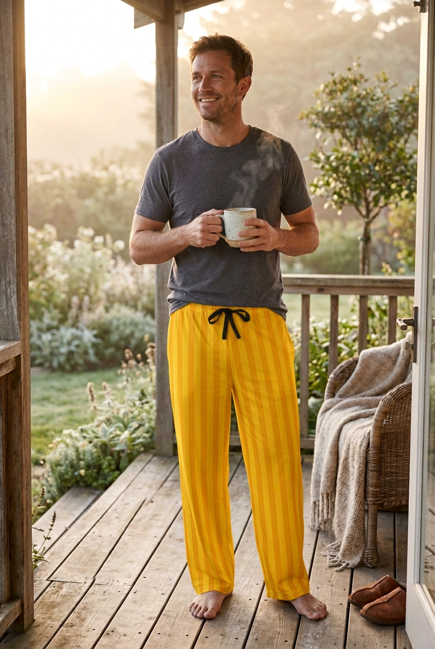 Citron Yellow Striped Men's Pajama Pants