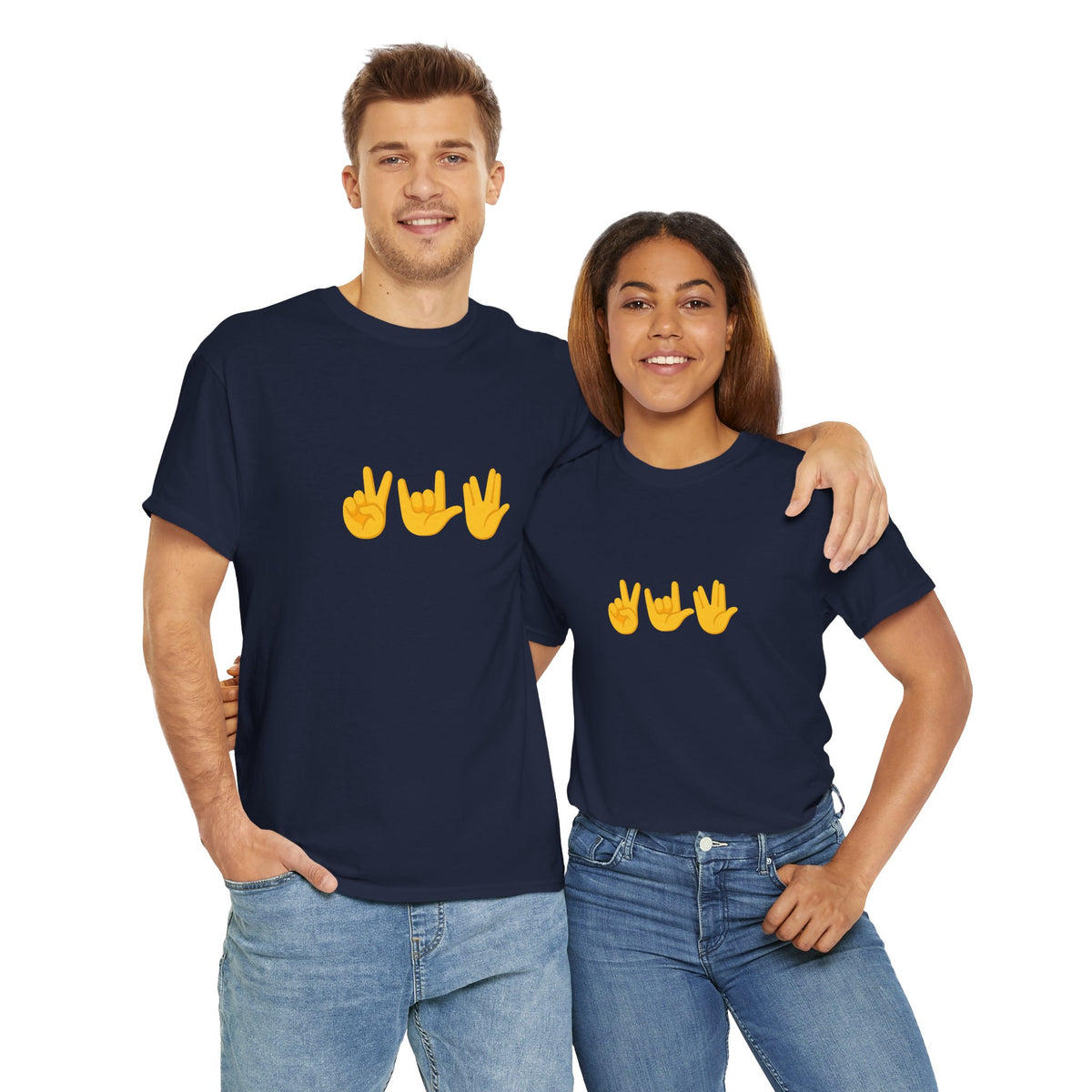 Peace, Love, Live Long Emoji Adult 100% Cotton T-Shirt (Multicolors)