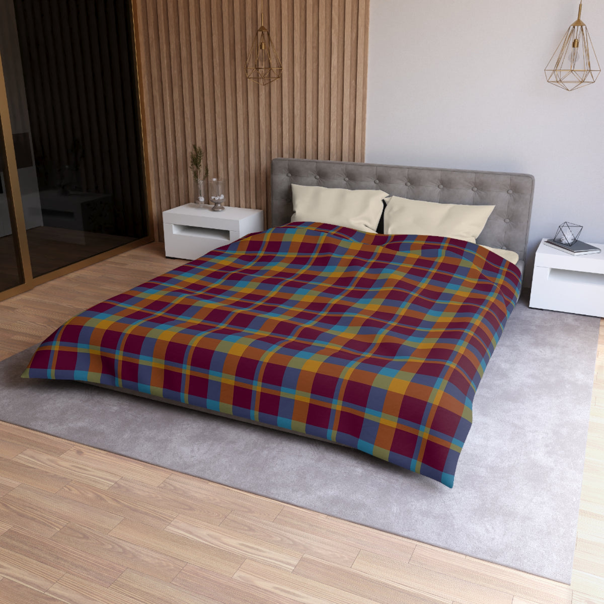 Mustard + Plum Plaid Woven Duvet Cover