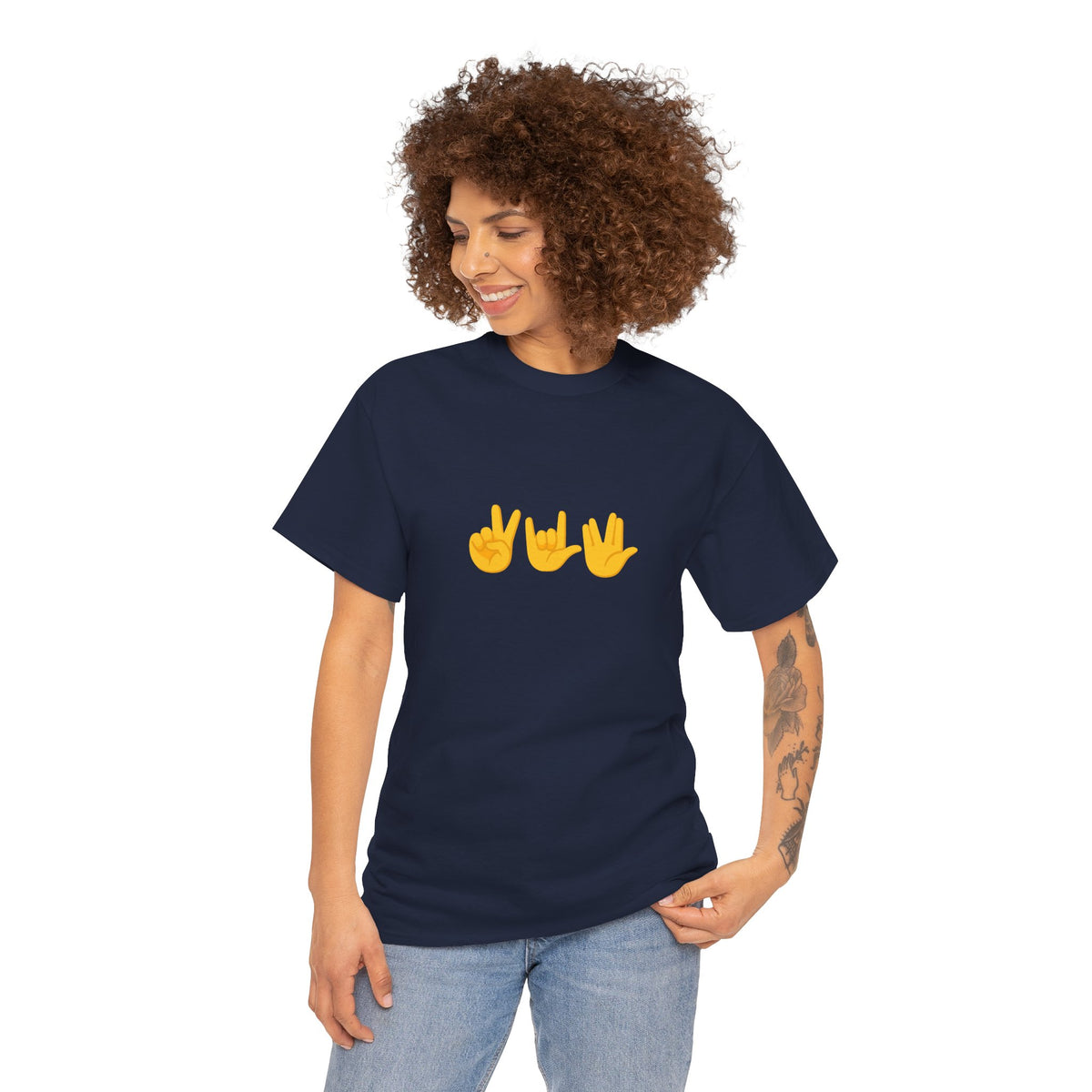 Peace, Love, Live Long Emoji Adult 100% Cotton T-Shirt (Multicolors)