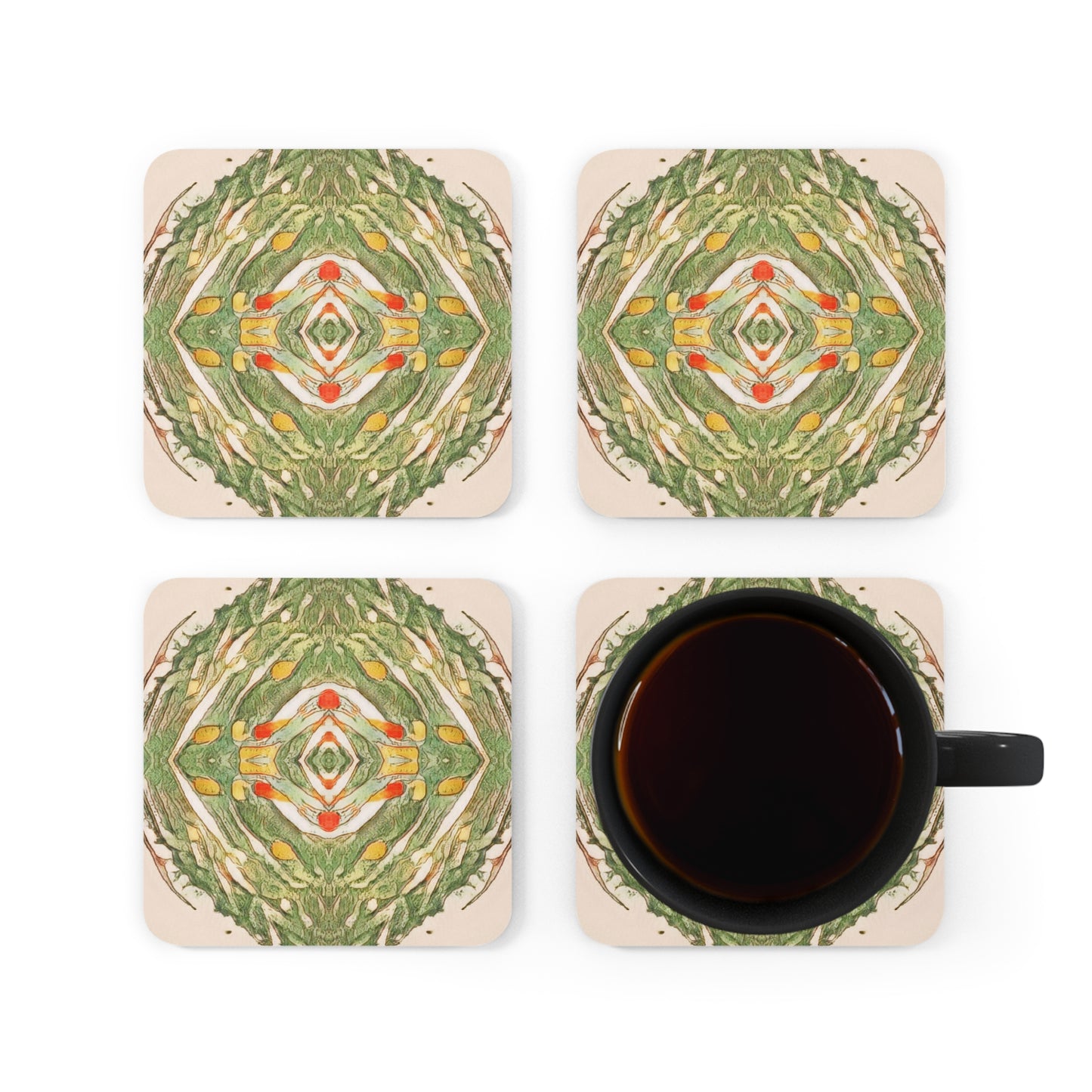 Earth Spirits 4-Piece Corkwood Coaster Set