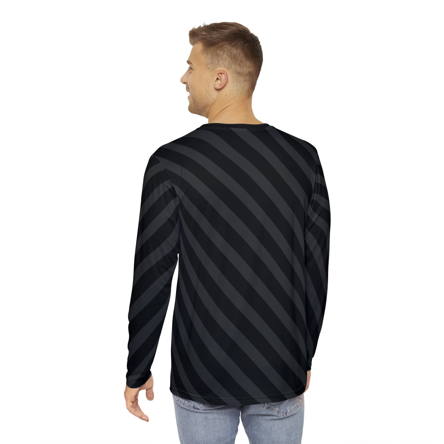 Black + Gray Diagonal Stripes Men's Long Sleeve Shirt