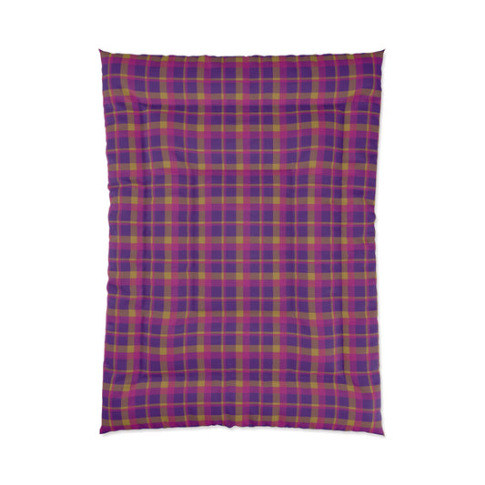 Yellow + Magenta Plaid Bedroom Comforter (Twin, Twin XL, Queen, King)
