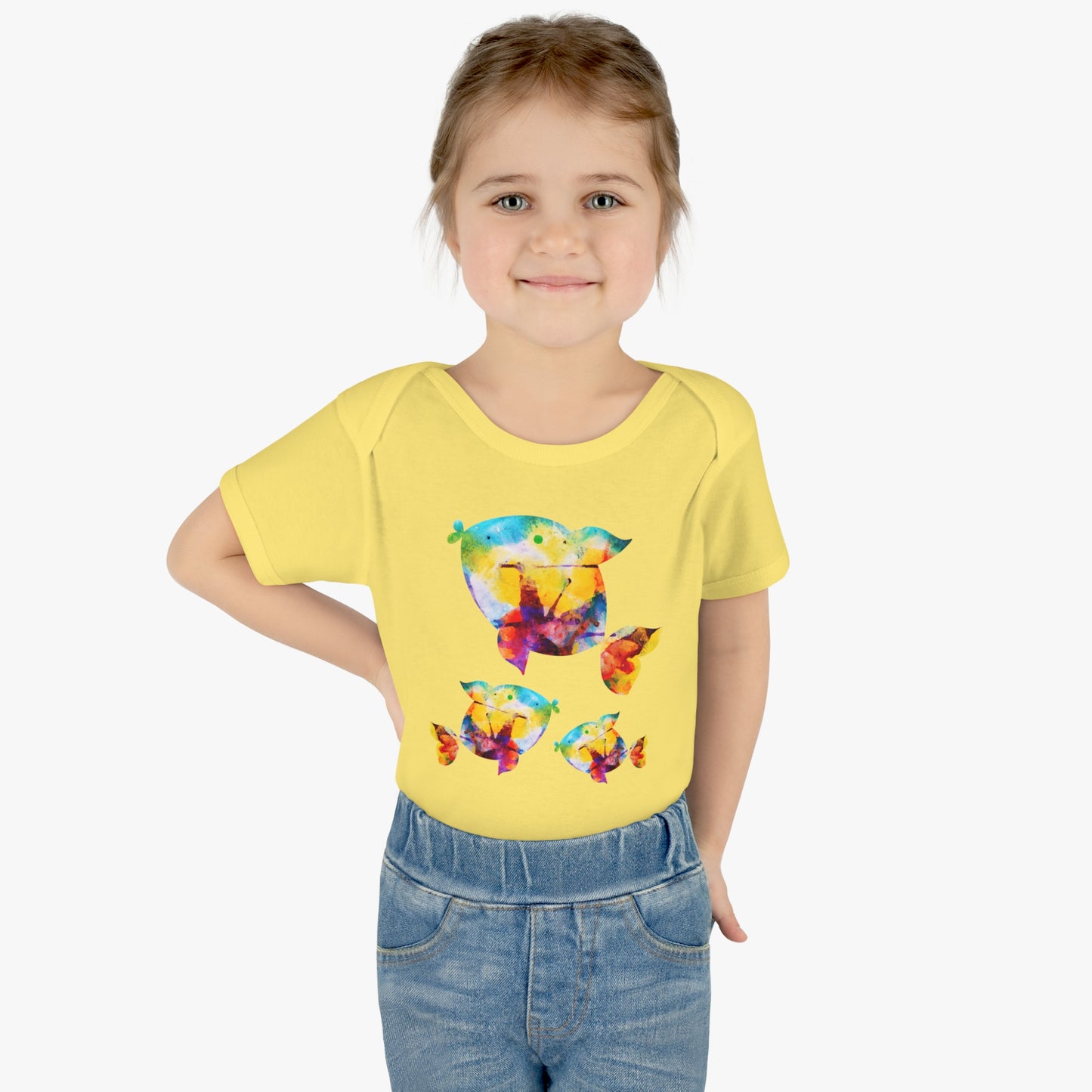 Happiness is a Painted Fish Baby Onesie 6M-18M (multicolors)