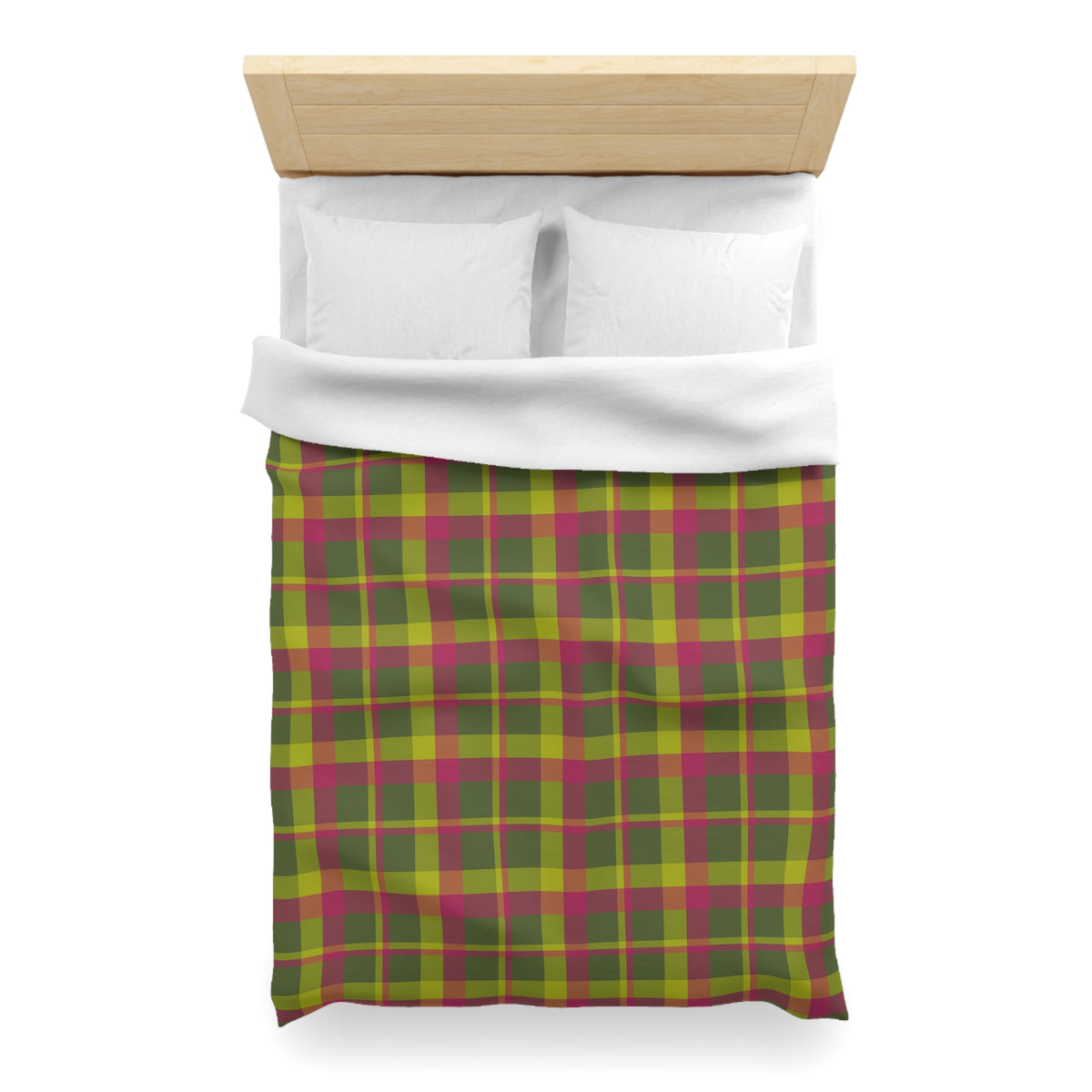 Muted Green + Pink Woven Duvet Cover
