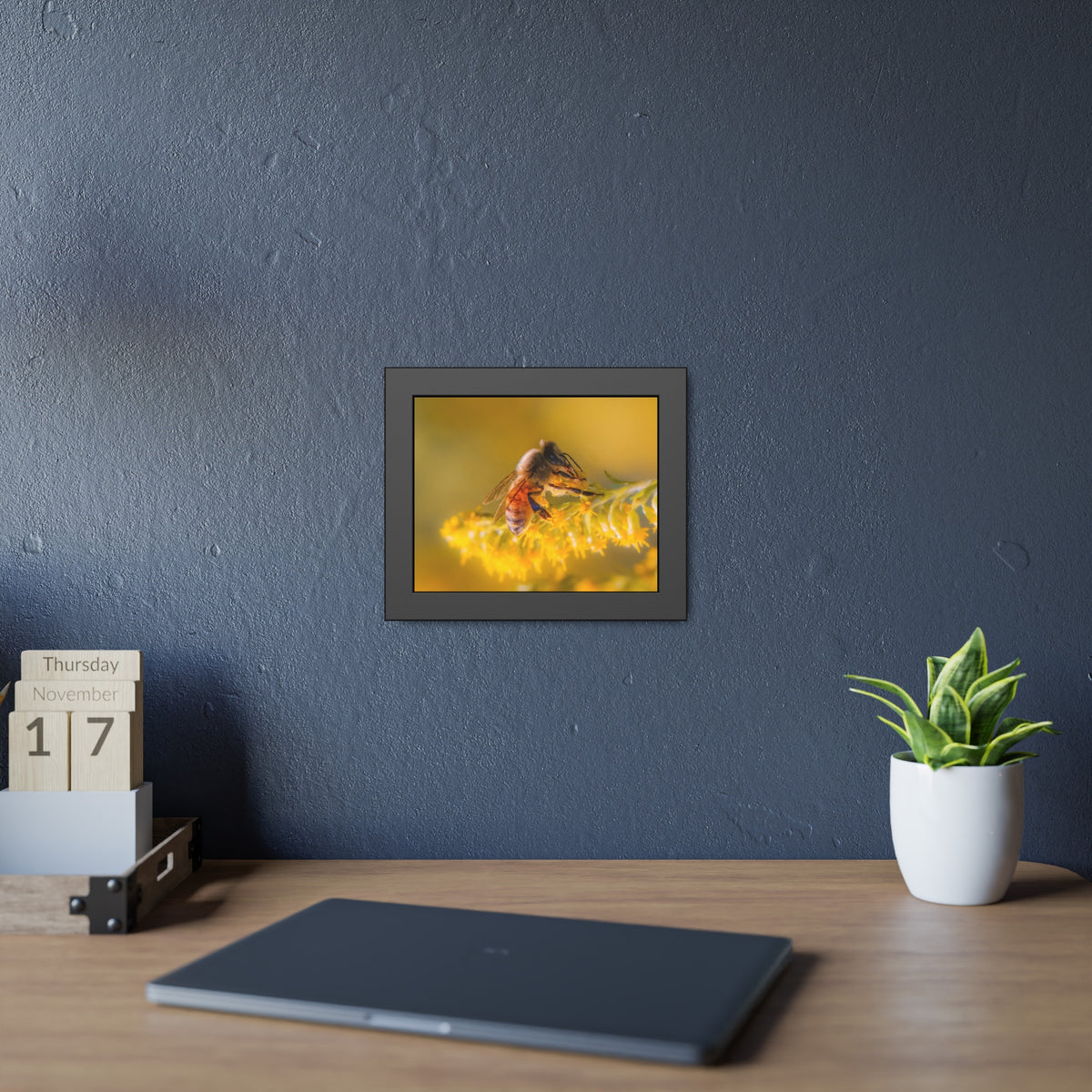 Golden Honey Bee Framed Print | Nature Photography