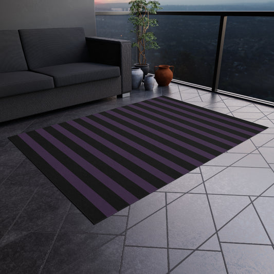Black + Purple Striped Outdoor Rug