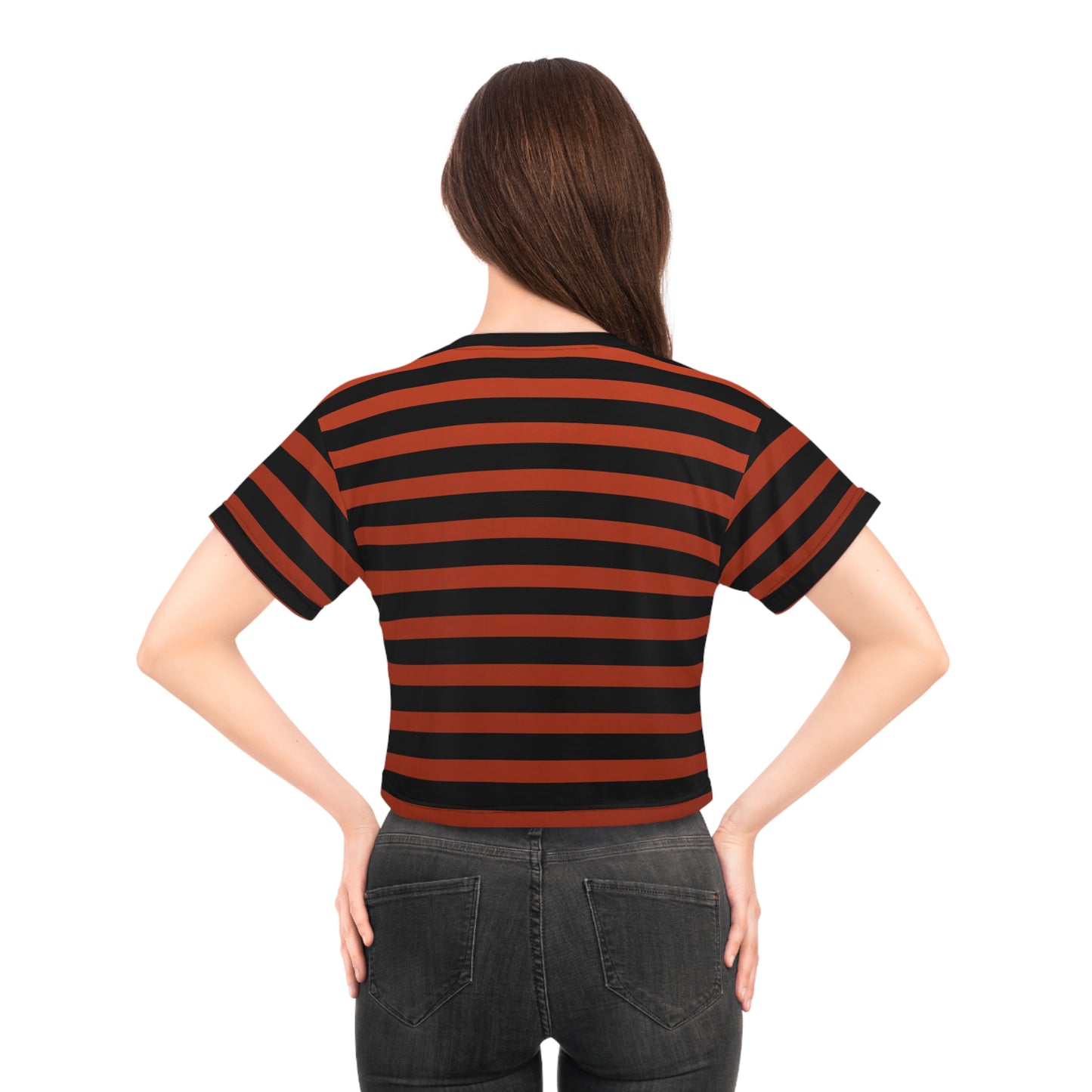 Earthy Red + Black Stripes Cropped Tee