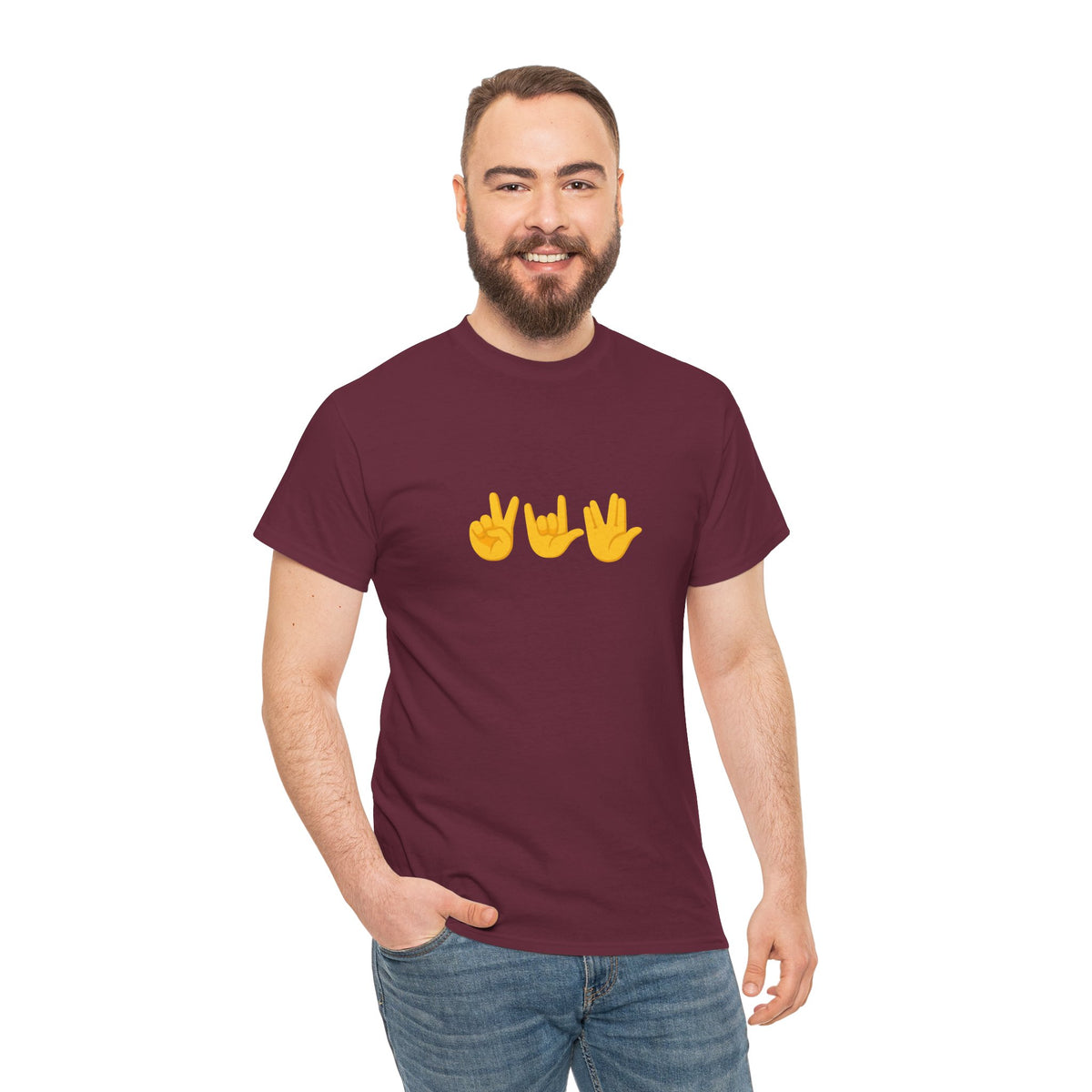Peace, Love, Live Long Emoji Adult 100% Cotton T-Shirt (Multicolors)