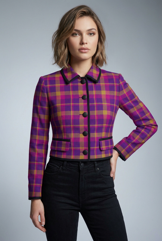 Yellow + Magenta Plaid 100% Cotton Twill Fabric