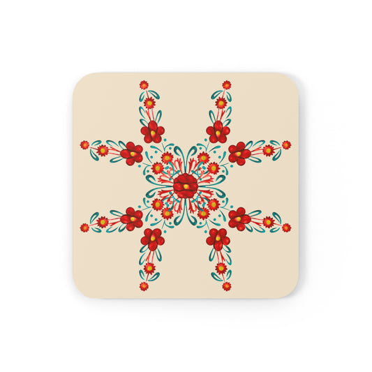 Painted Summer Flowers 4-Piece Corkwood Coaster Set