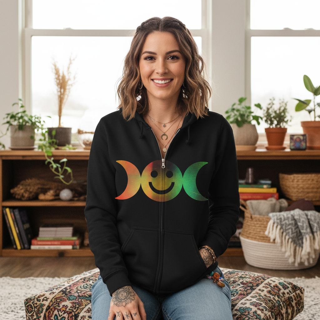 Divine Feminine Triple Moon Emoji Adult Zipper Hoodie