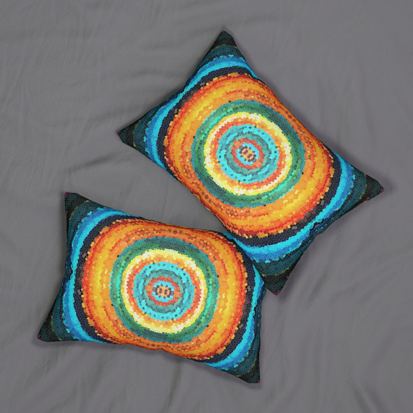 Pixel Mosaic Teal Orange Lumbar Pillow