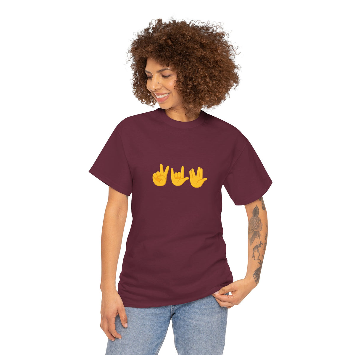 Peace, Love, Live Long Emoji Adult 100% Cotton T-Shirt (Multicolors)