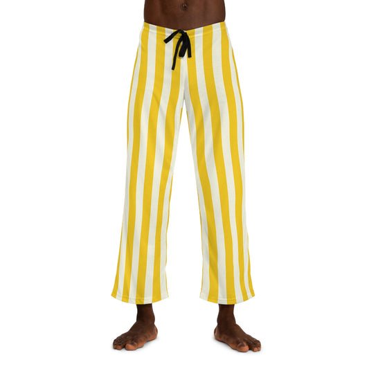 Lemony Yellow Vertical Striped Men's Pajama Pants