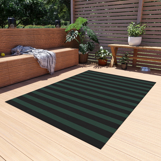 Black + Green Striped Outdoor Rug