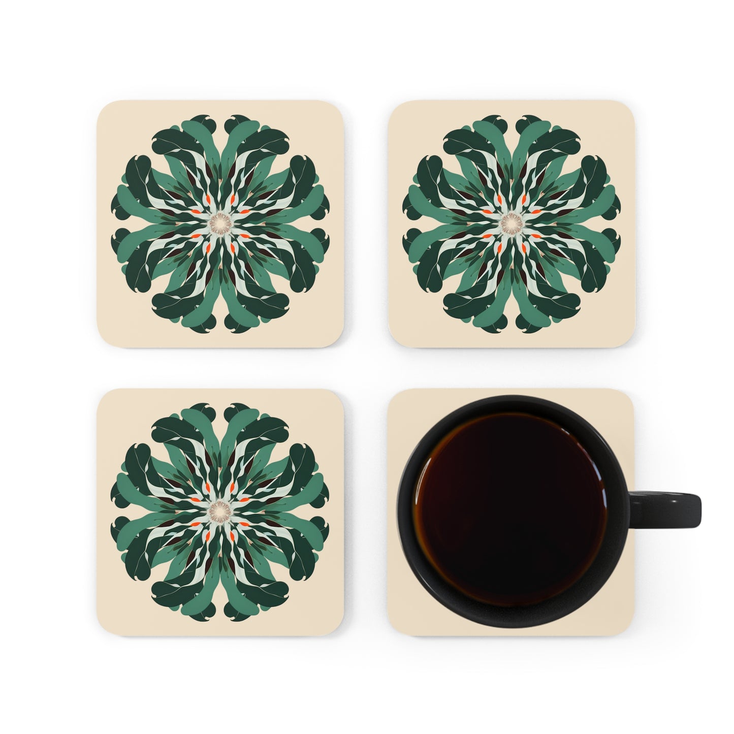 Fractals of Nature 4-Piece Corkwood Coaster Set