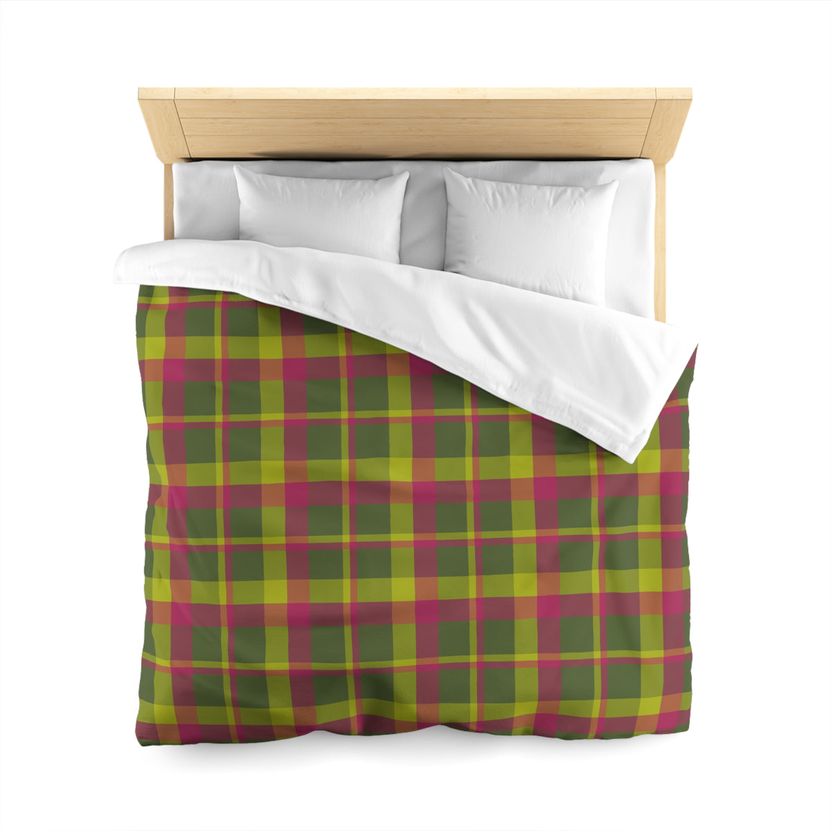 Muted Green + Pink Woven Duvet Cover