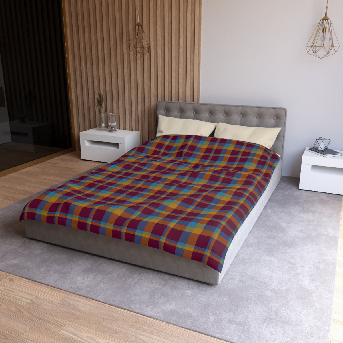 Mustard + Plum Plaid Woven Duvet Cover
