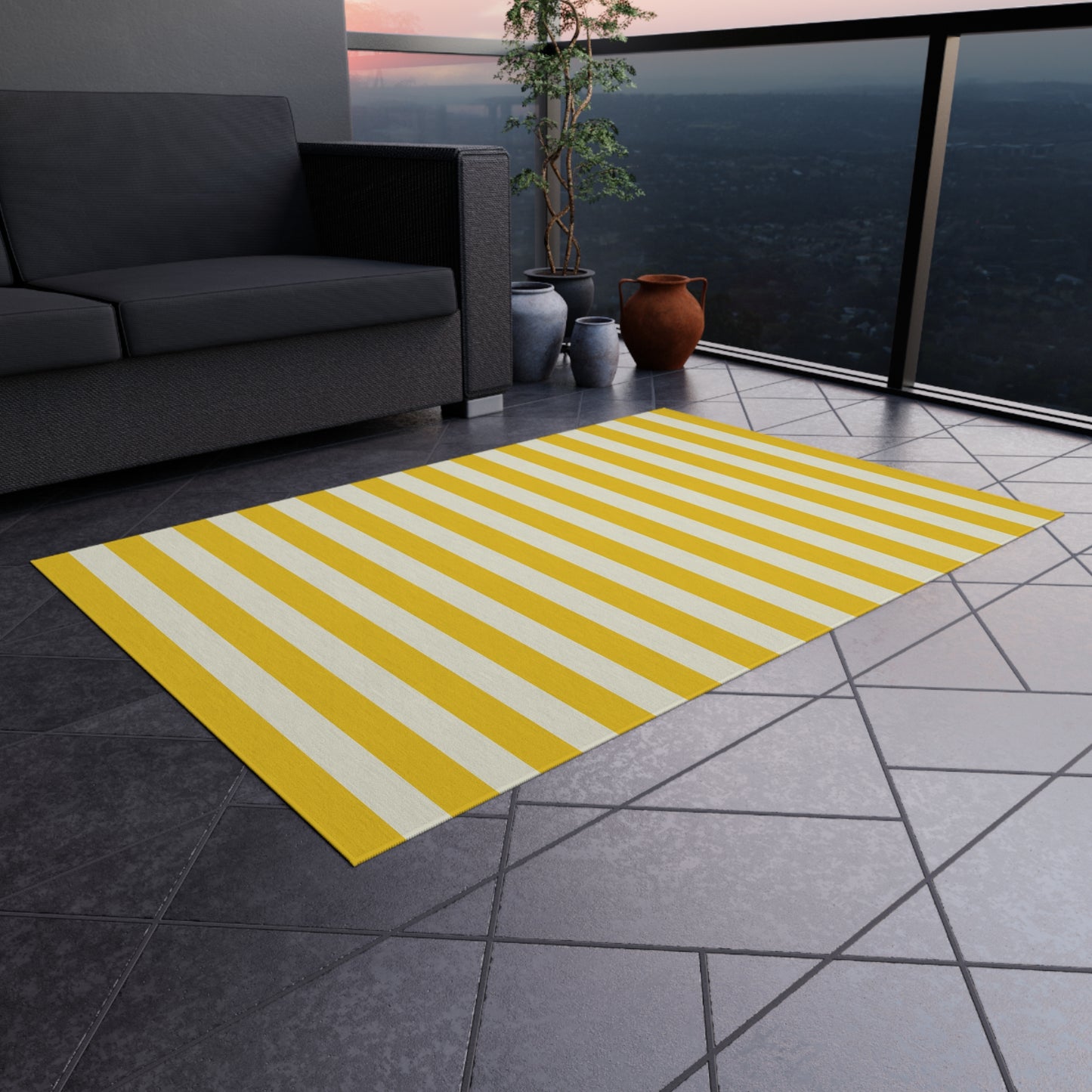Lemony Yellow Stripes Outdoor Rug
