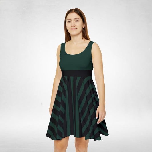 Dark Green + Black Stripe Women's Skater Dress