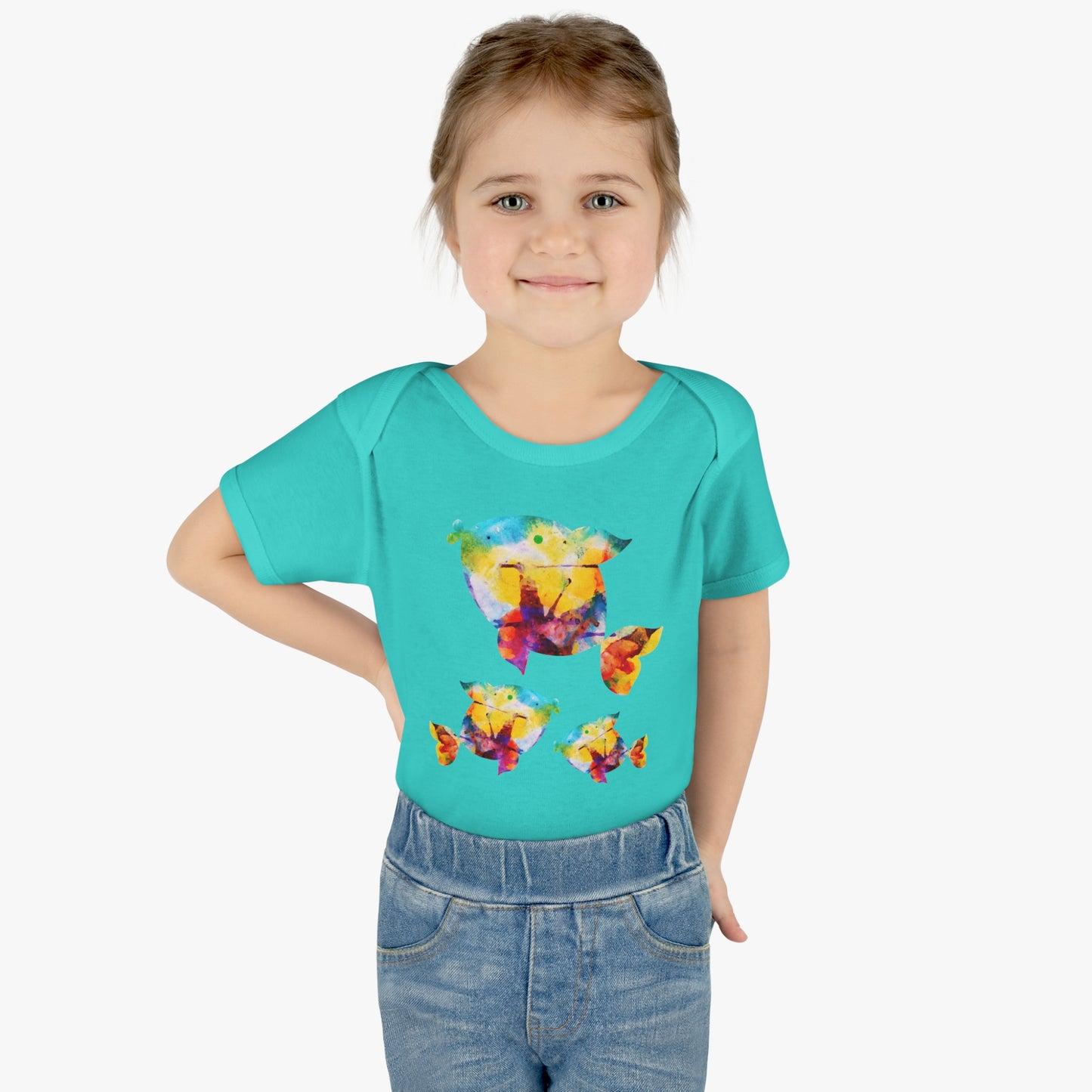 Happiness is a Painted Fish Baby Onesie 6M-18M (multicolors)