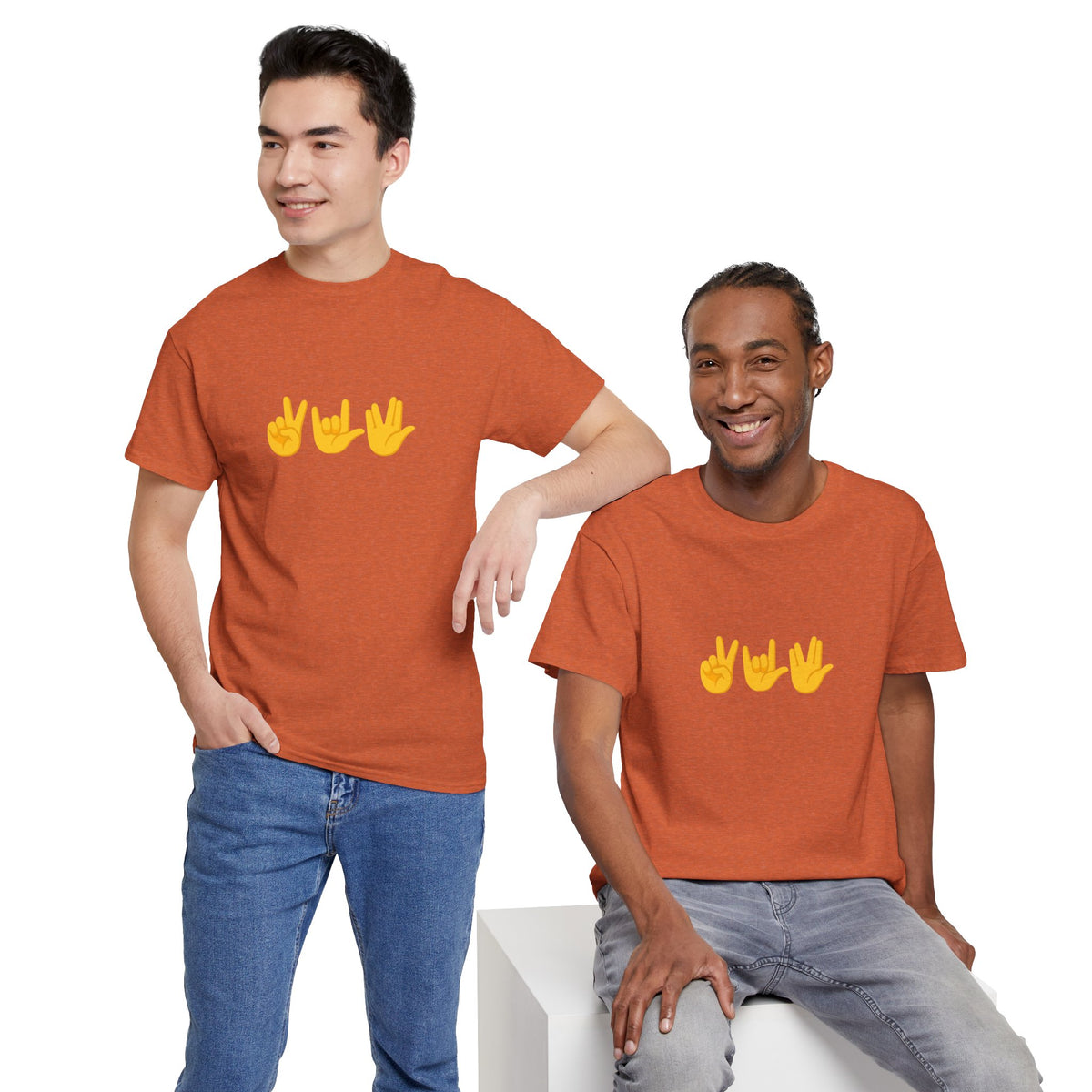 Peace, Love, Live Long Emoji Adult 100% Cotton T-Shirt (Multicolors)