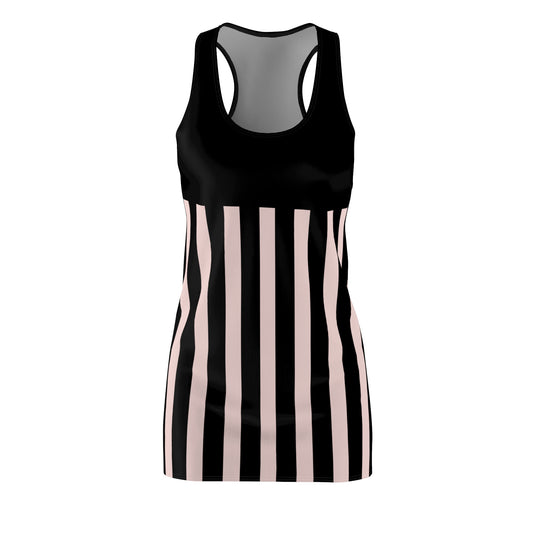 Gently Pink + Black Striped Slinky Women's Racerback Dress