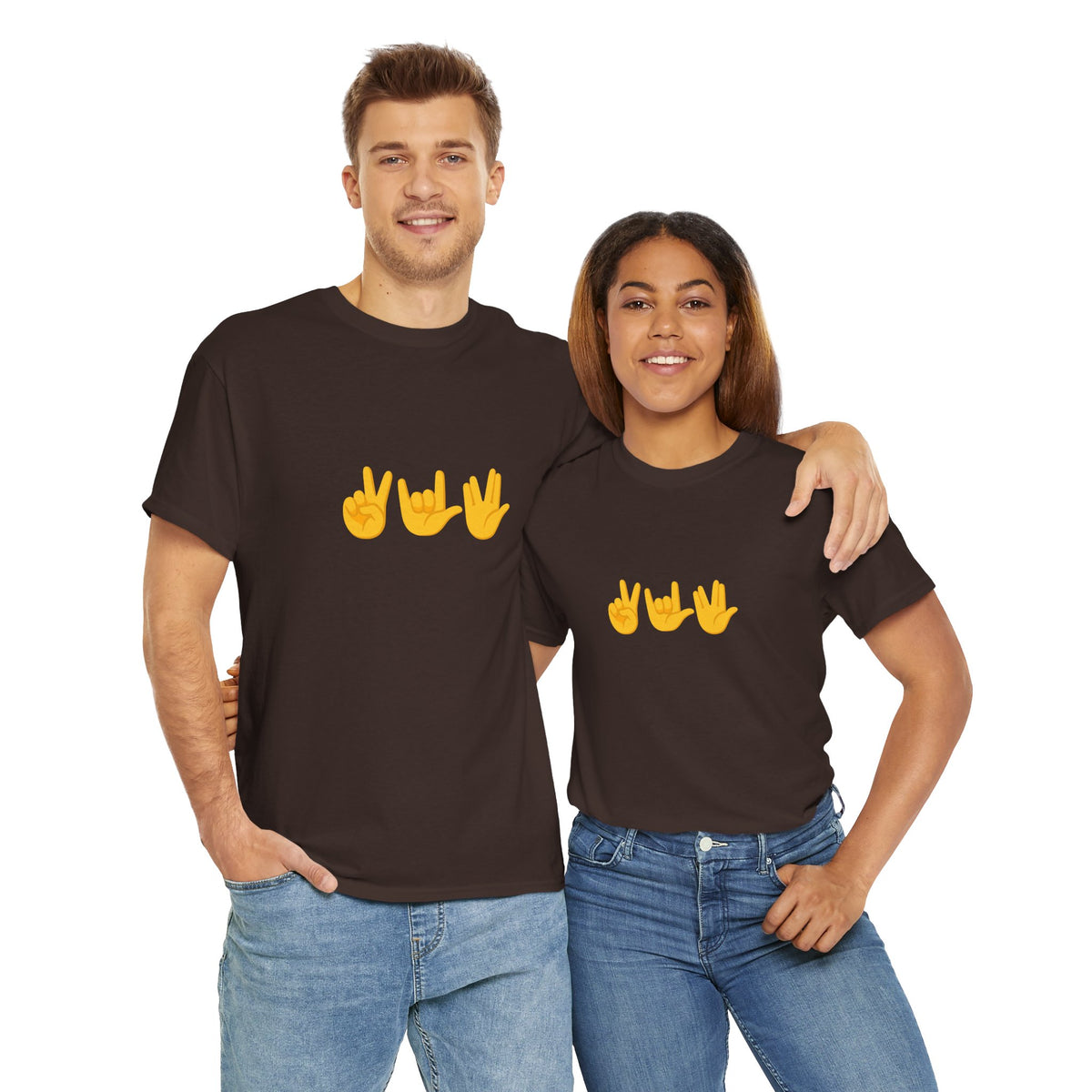 Peace, Love, Live Long Emoji Adult 100% Cotton T-Shirt (Multicolors)