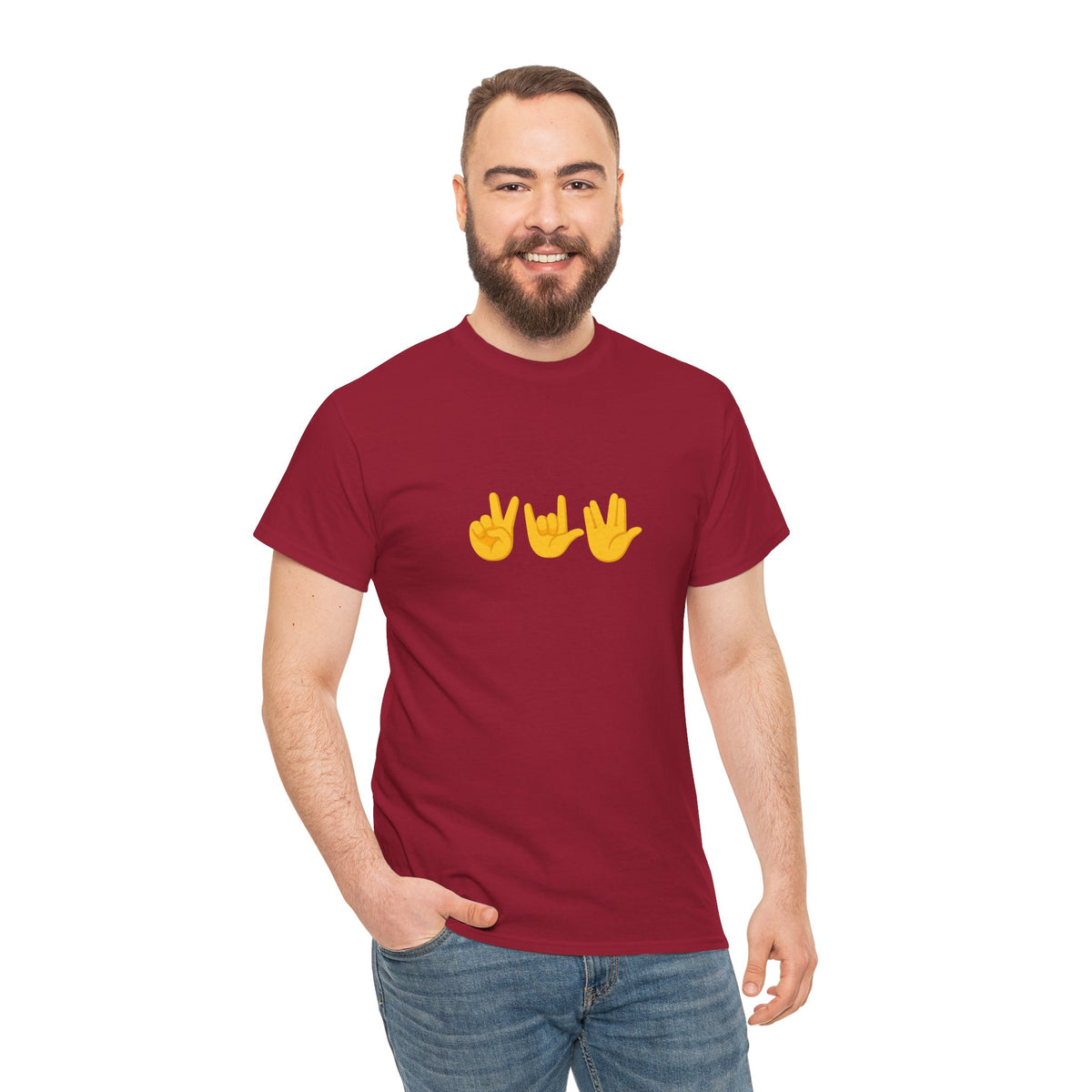 Peace, Love, Live Long Emoji Adult 100% Cotton T-Shirt (Multicolors)