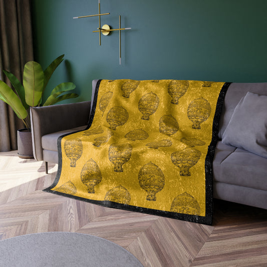 Golden Vintage Hot Air Balloon Crushed Velvet Blanket